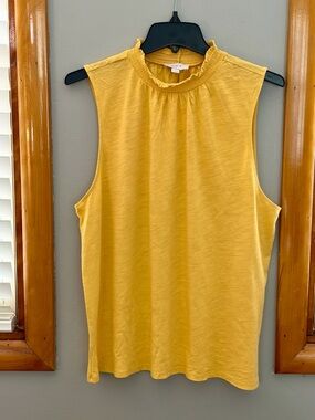 LOFT Mustard Yellow Ruffle Mock Neck Sleeveless Tank